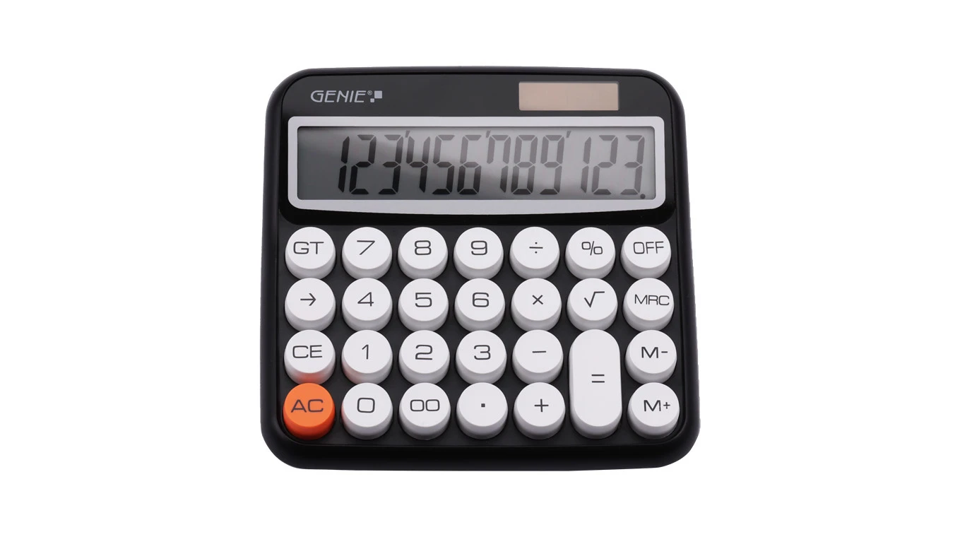 GENIE Calculatrice de bureau 612 BK Dual-Power (solaire et batterie)