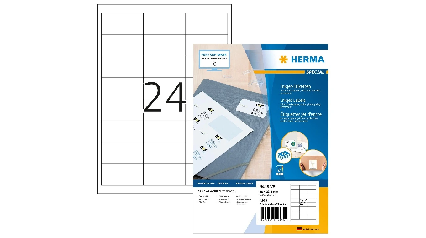 HERMA 10779 Etiketten Inkjet, 66 x 33.8 mm, 80 Blatt
