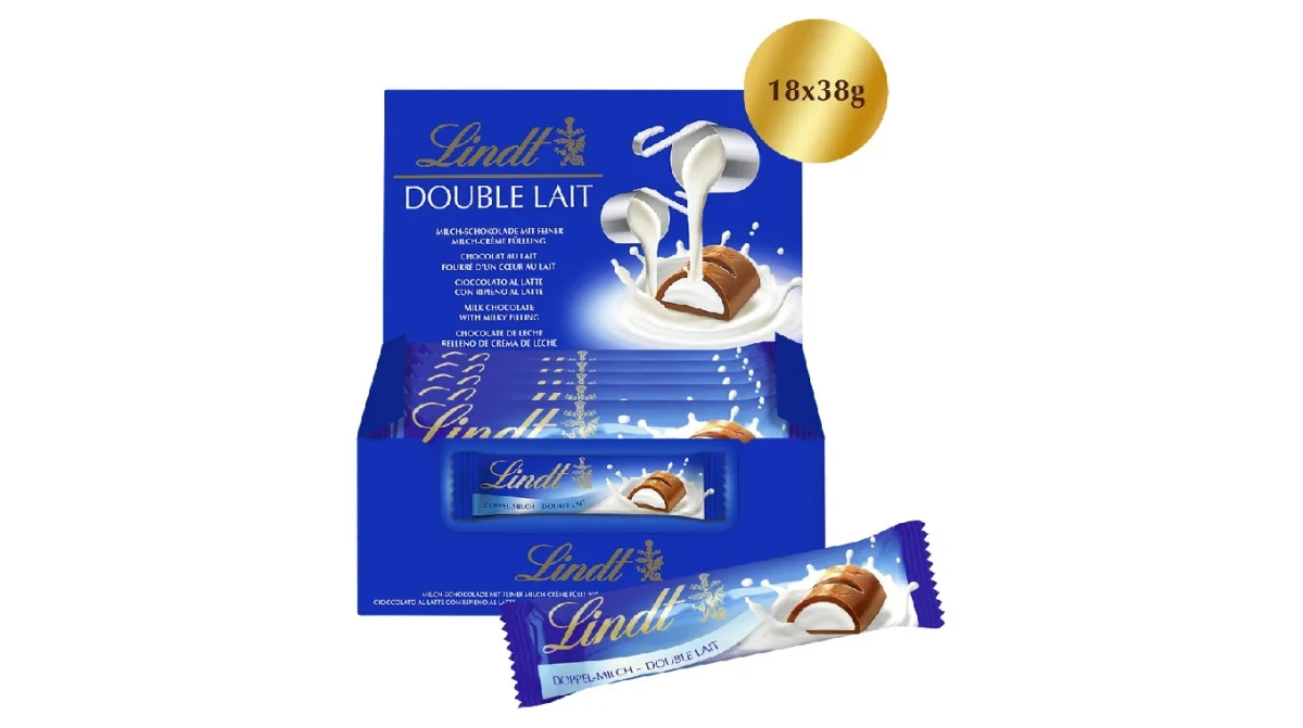 LINDT Schokoladenriegel Double Lait 18 x 38g