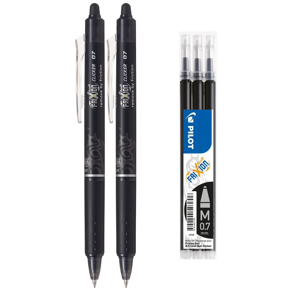 PILOT Stylo roller, 2 x Pilot FriXion Clicker + 3 x recharge