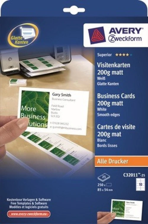 AVERY Zweckform C32011-25 Visitenkarten matt 85 x 54 mm