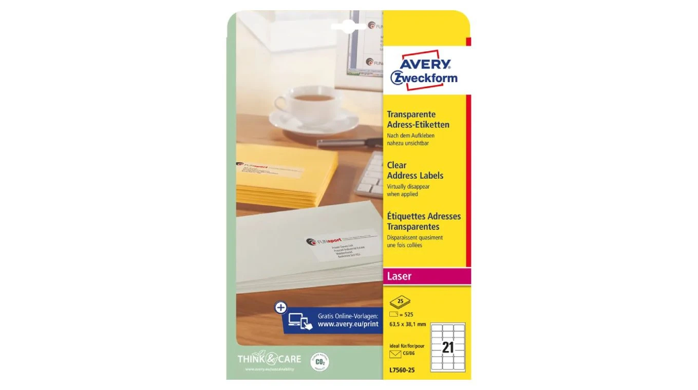 AVERY ZWECKFORM L7560-25 Adressetiketten, 63.5 x 38.1 mm