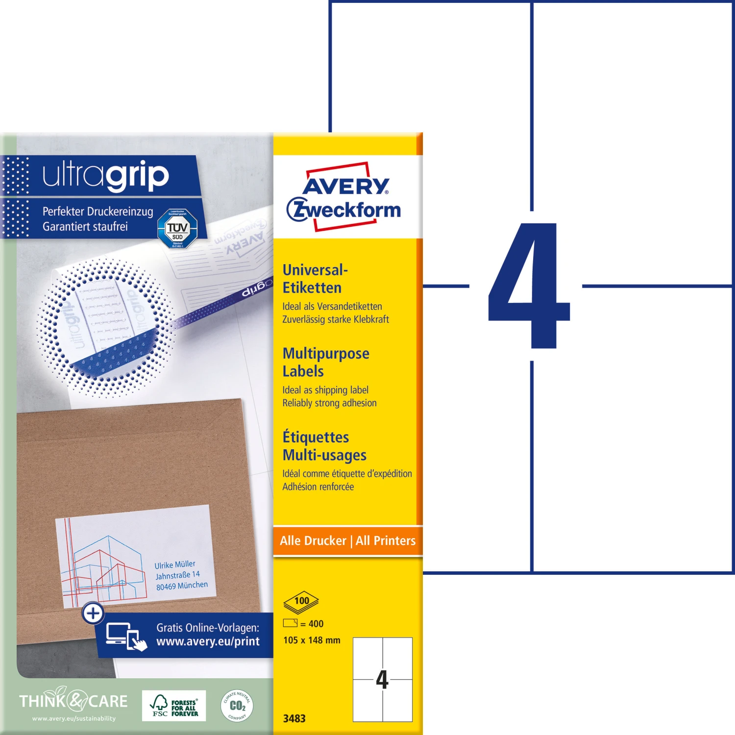 AVERY ZWECKFORM 3483 Étiquettes, 105 x 148 mm, 100 feuillles