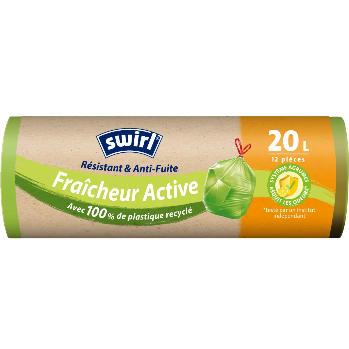 SWIRL Sacs poubelle anti-odeurs Fraîcheur Active 20 L, 12 pièces
