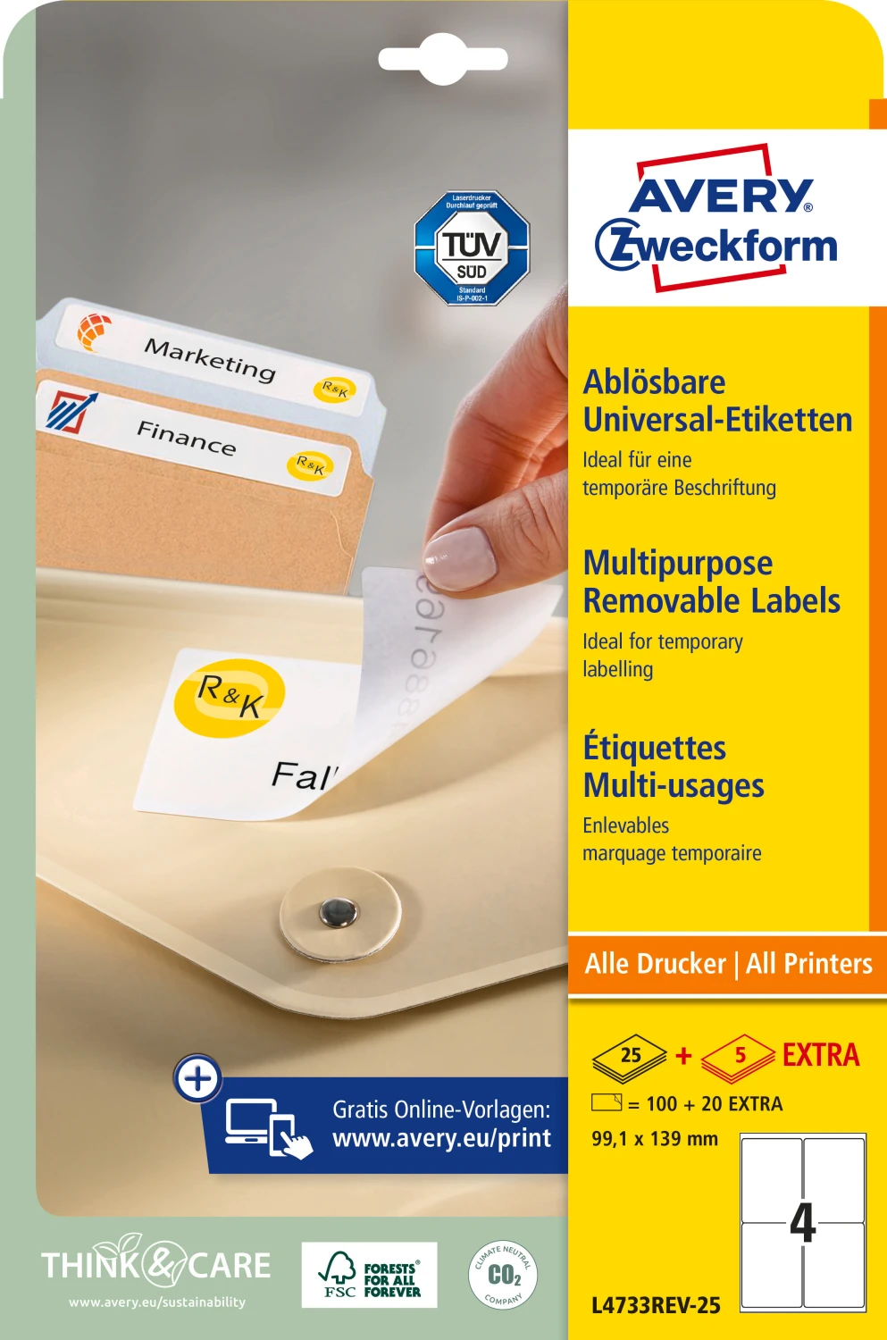 AVERY ZWECKFORM L4733REV-25 Etiketten, 99.1 x 139 mm, 25 + 5 Blatt