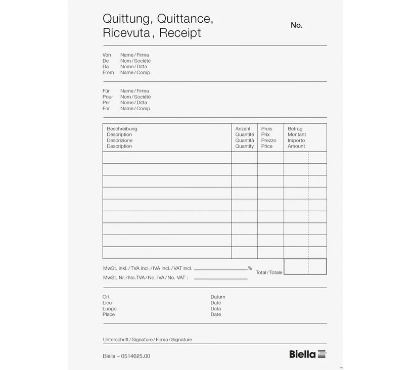 BIELLA Copy Bloc quittances A6, 50 feuillets