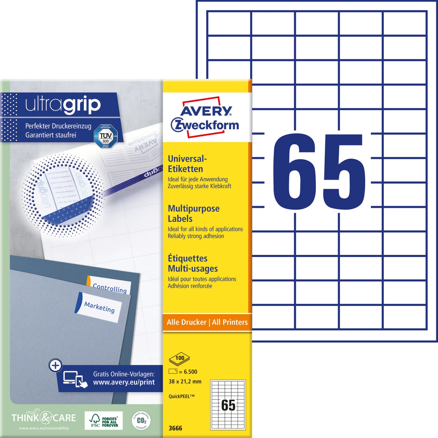AVERY ZWECKFORM 3666 Etiketten, 38 x 21.2 mm, 100 Blatt
