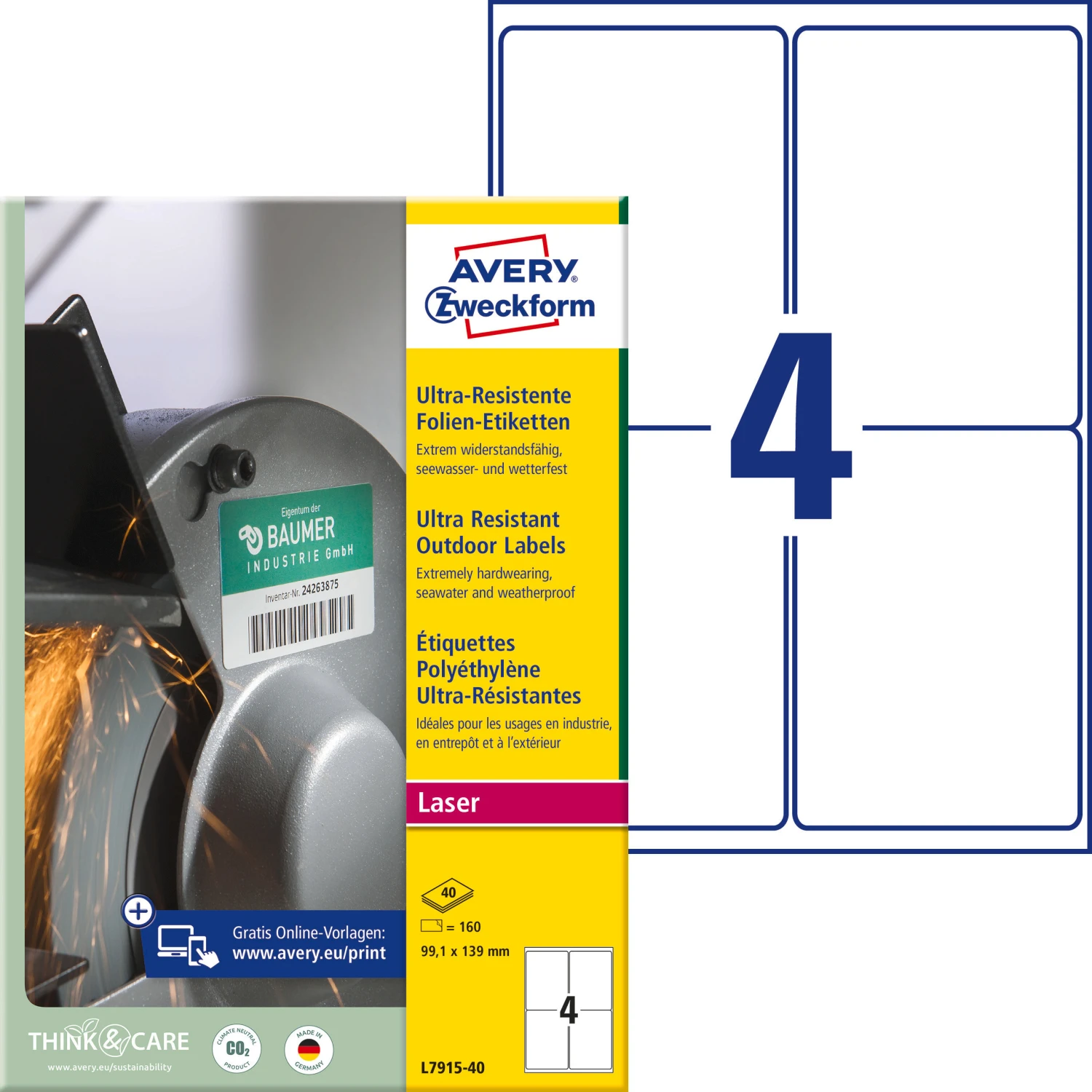 AVERY ZWECKFORM L7915-40 Etiketten, 99.1 x 139 mm, 40 Blatt