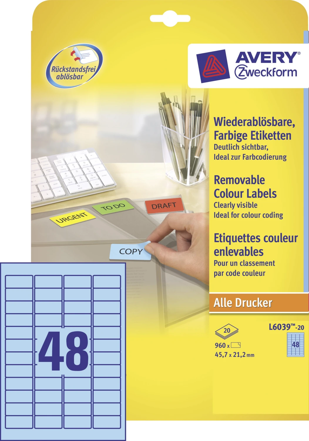 AVERY ZWECKFORM L6039-20 Étiquettes, 45.7 x 21.2 mm, 20 feuilles