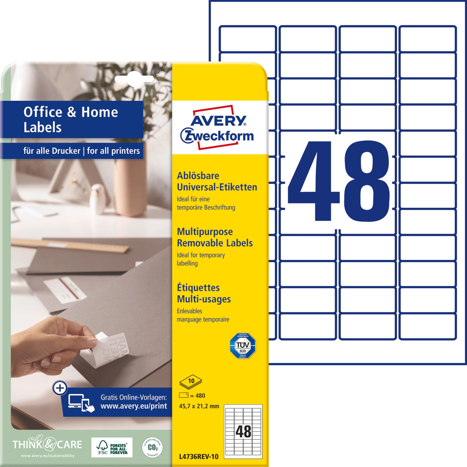 AVERY ZWECKFORM L4736REV-10 Etiketten, 45.7 x 21.2 mm, 10 Blatt