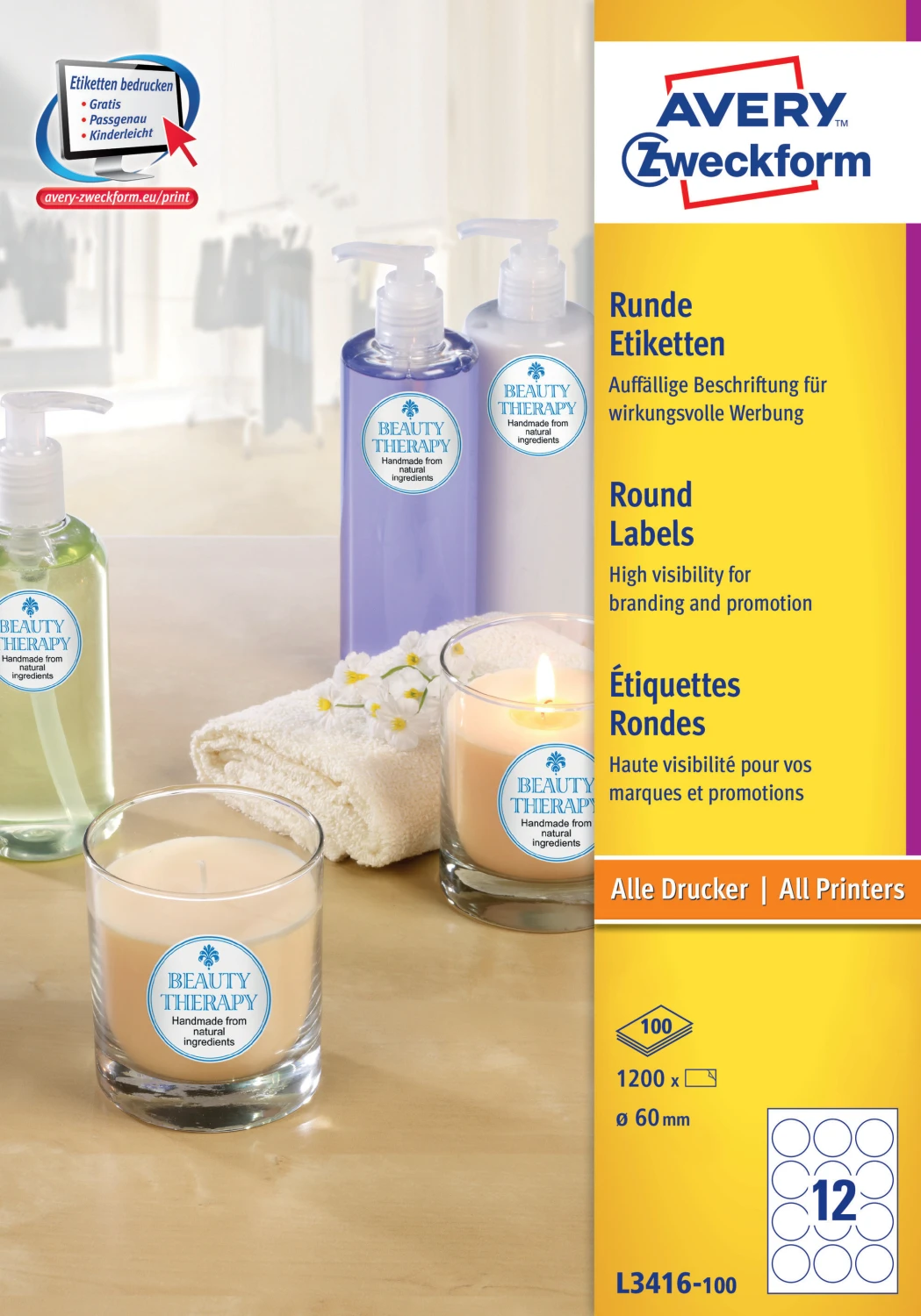 AVERY ZWECKFORM L3416-100 Etiketten, ø 60 mm, 100 Blatt