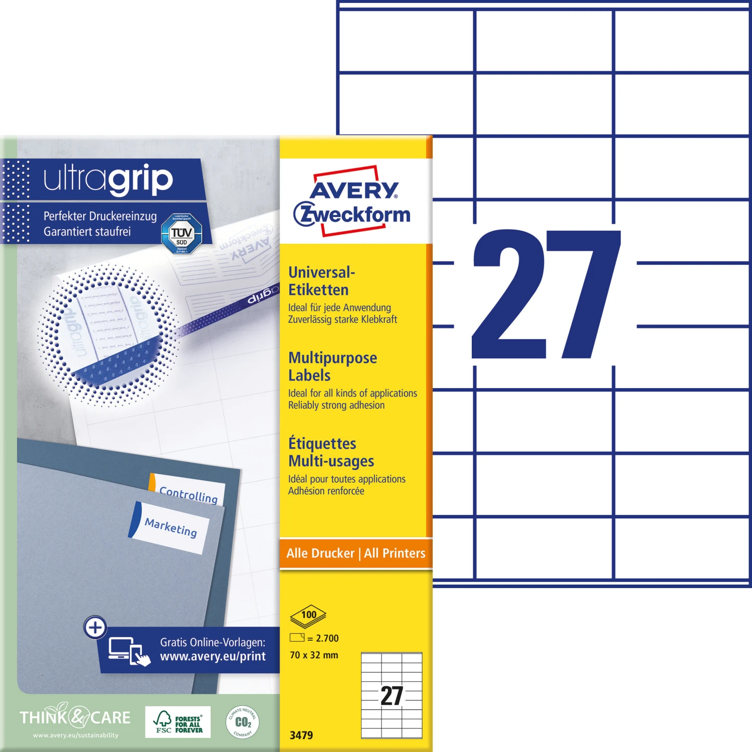 AVERY ZWECKFORM 3479 Etiketten, 70 x 32 mm, 100 Blatt