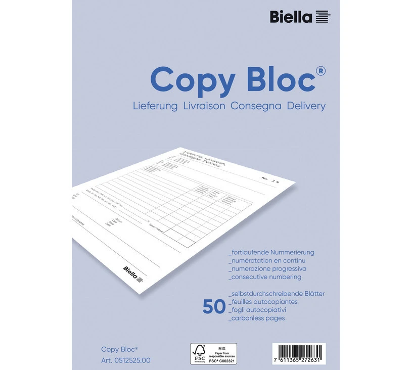 BIELLA Lieferscheine Copy-Bloc A5, 50 Blatt