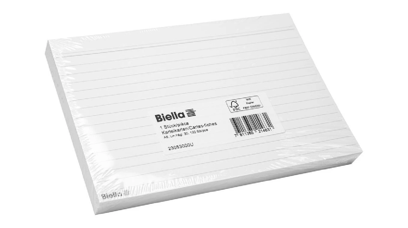 BIELLA Karteikarten liniert A5, 200 g/m2, 100 Stück