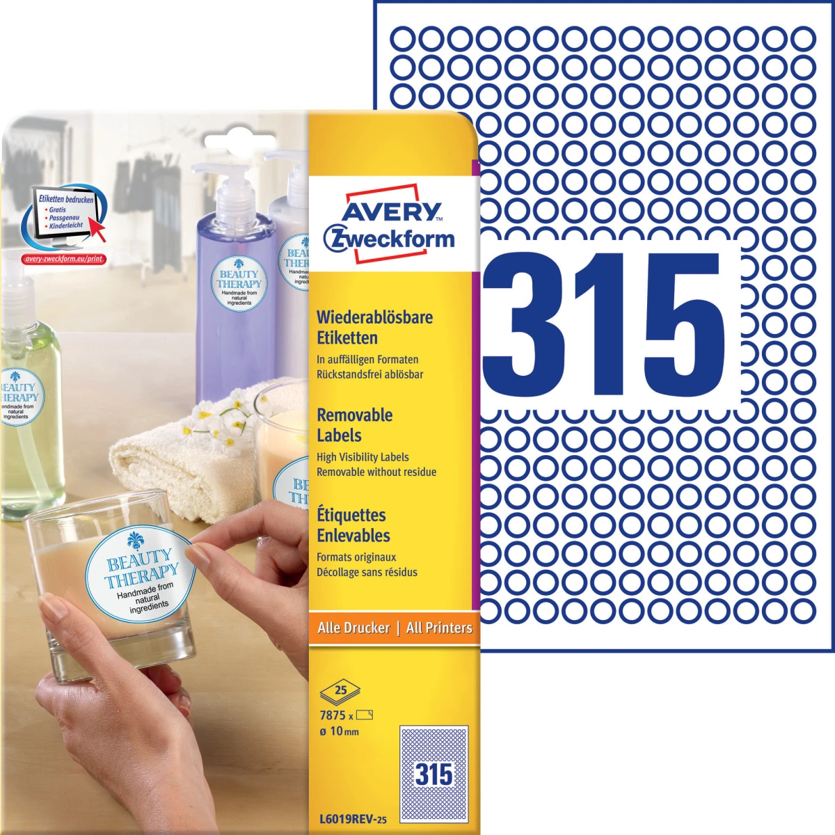 AVERY ZWECKFORM L6019REV-25 Étiquettes, ø 10 mm, 25 feuilles