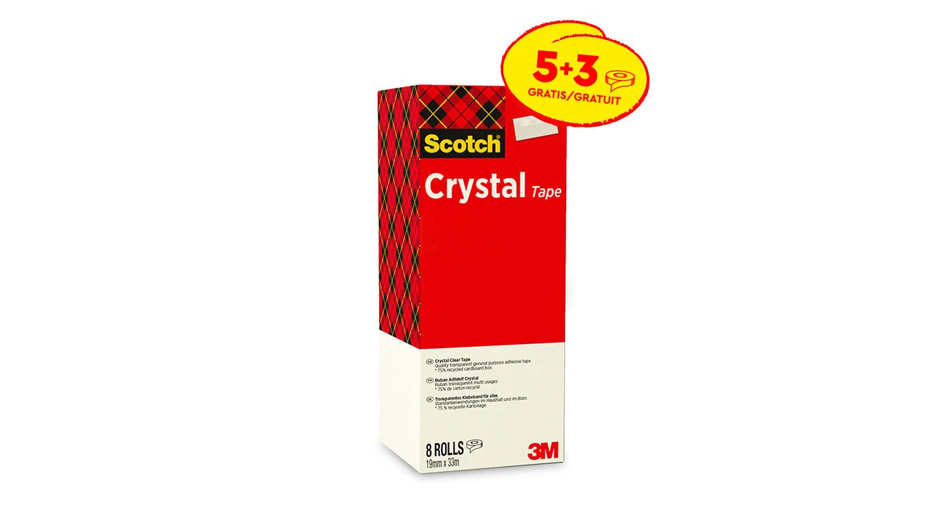 SCOTCH Klebeband Crystal 19mm x 33m, 5 + 3 Stk.