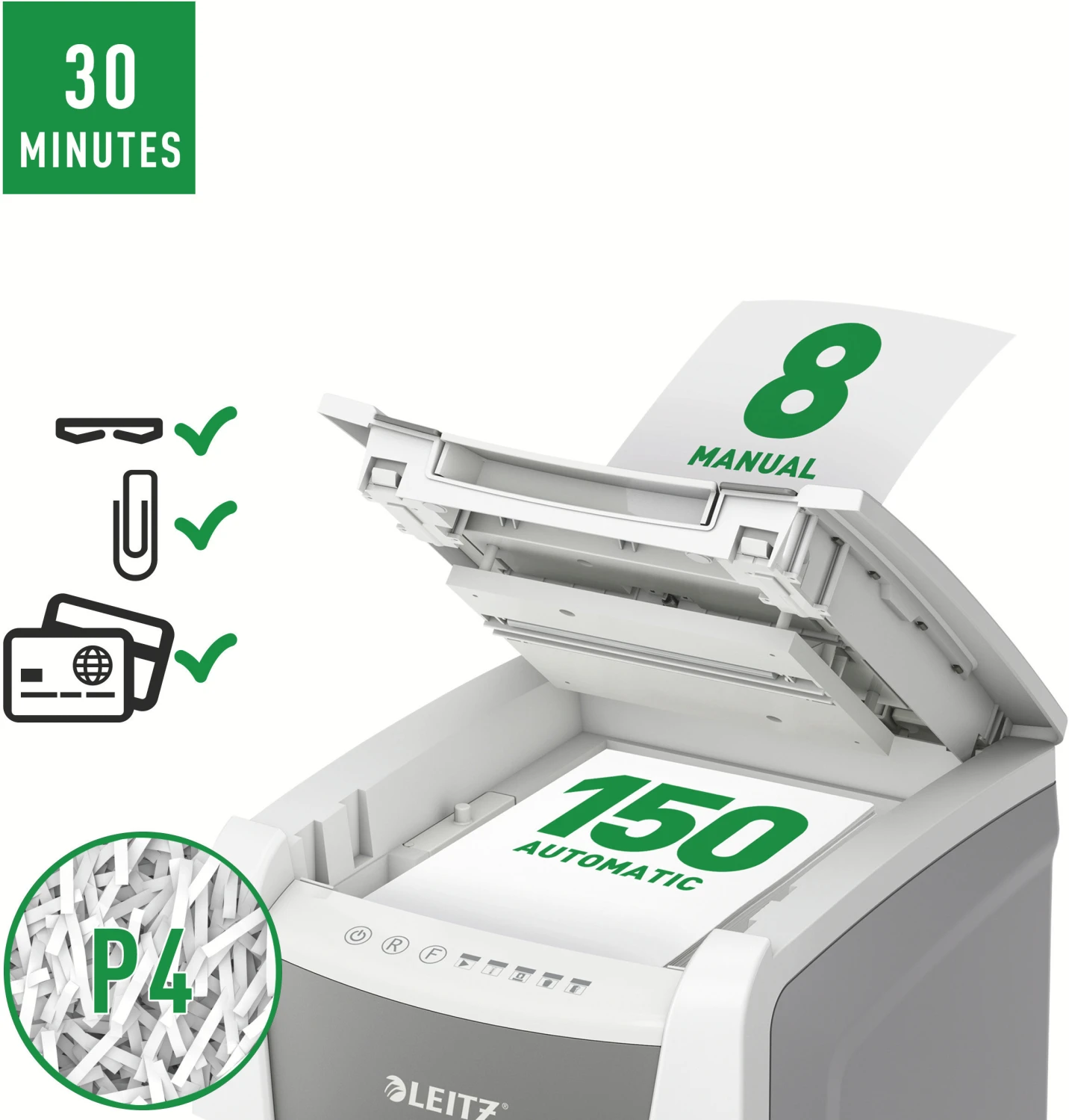 LEITZ Aktenvernichter IQ AF Office 150, P-4, 44lt