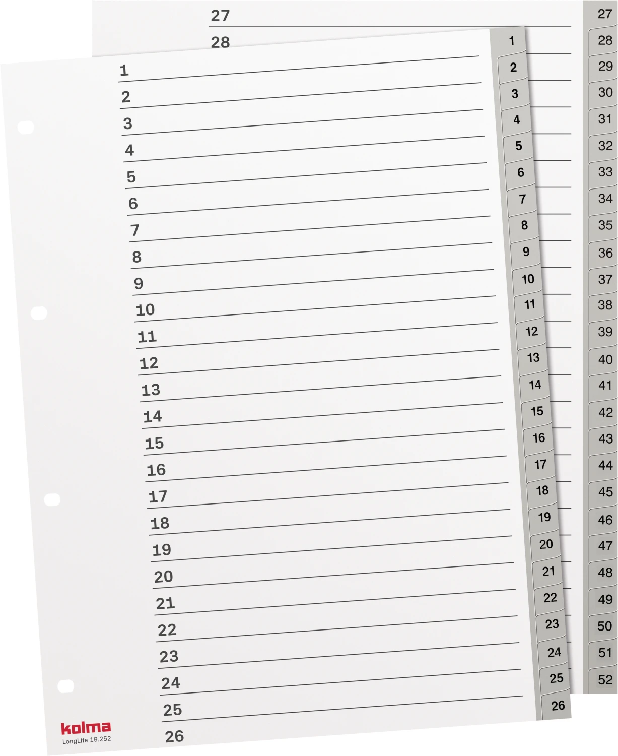 KOLMA Zahlenregister Superstrong 1 - 52