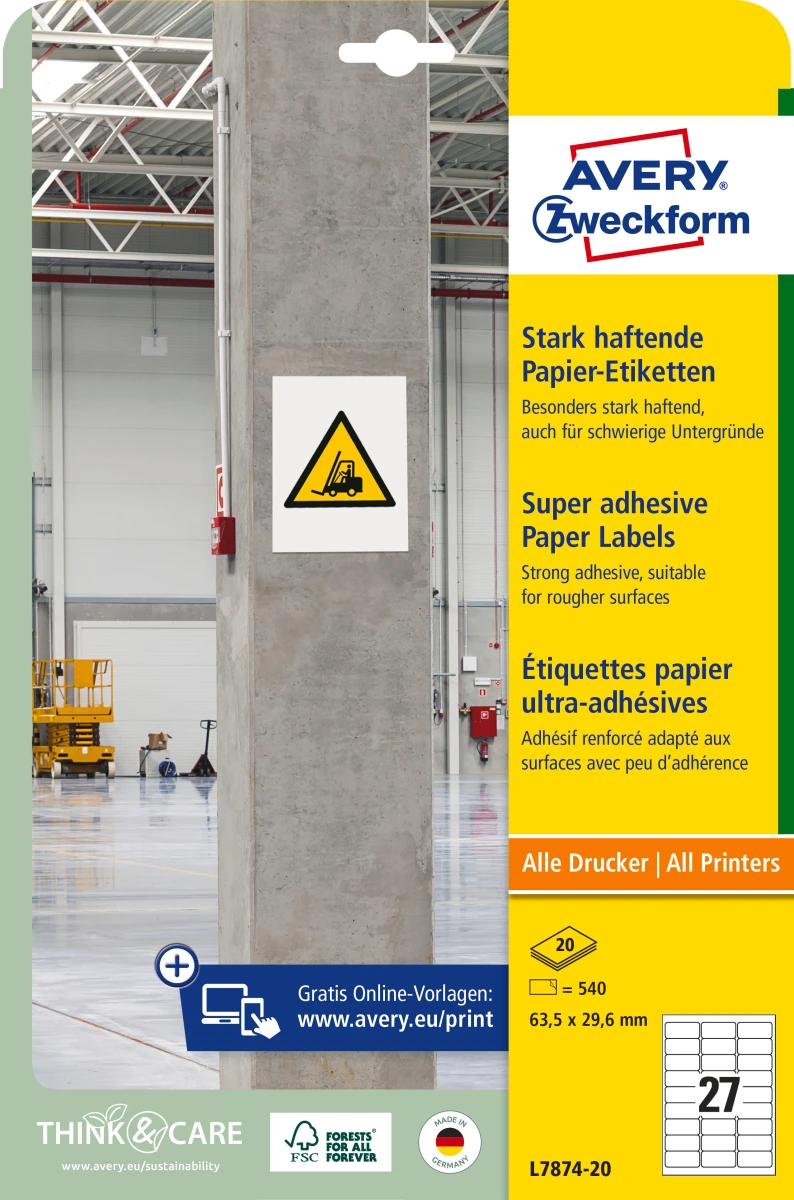 AVERY ZWECKFORM L7874-20 Etiketten, 63.5 x 29.6 mm, 20 Blatt
