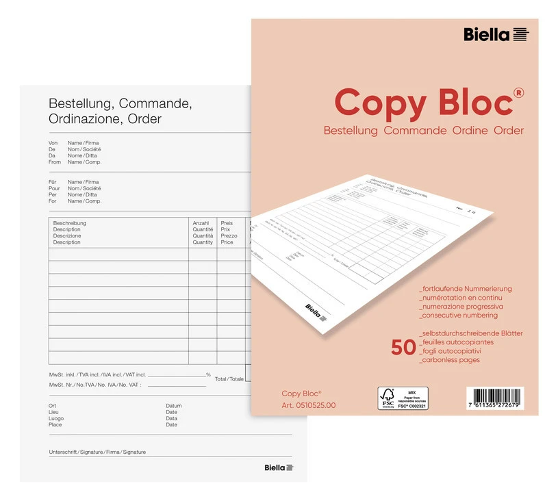 BIELLA Copy Bloc bulletins de commande A5, 50 feuillets