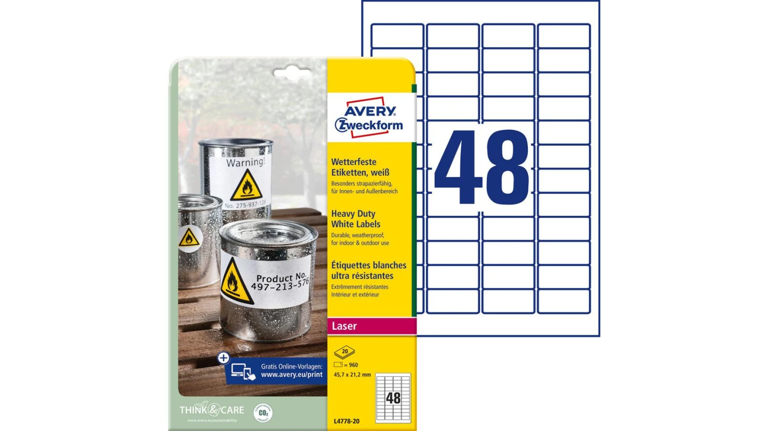 AVERY ZWECKFORM L4778-20 Etiketten, 45.7 x 21.2 mm, 20 Blatt