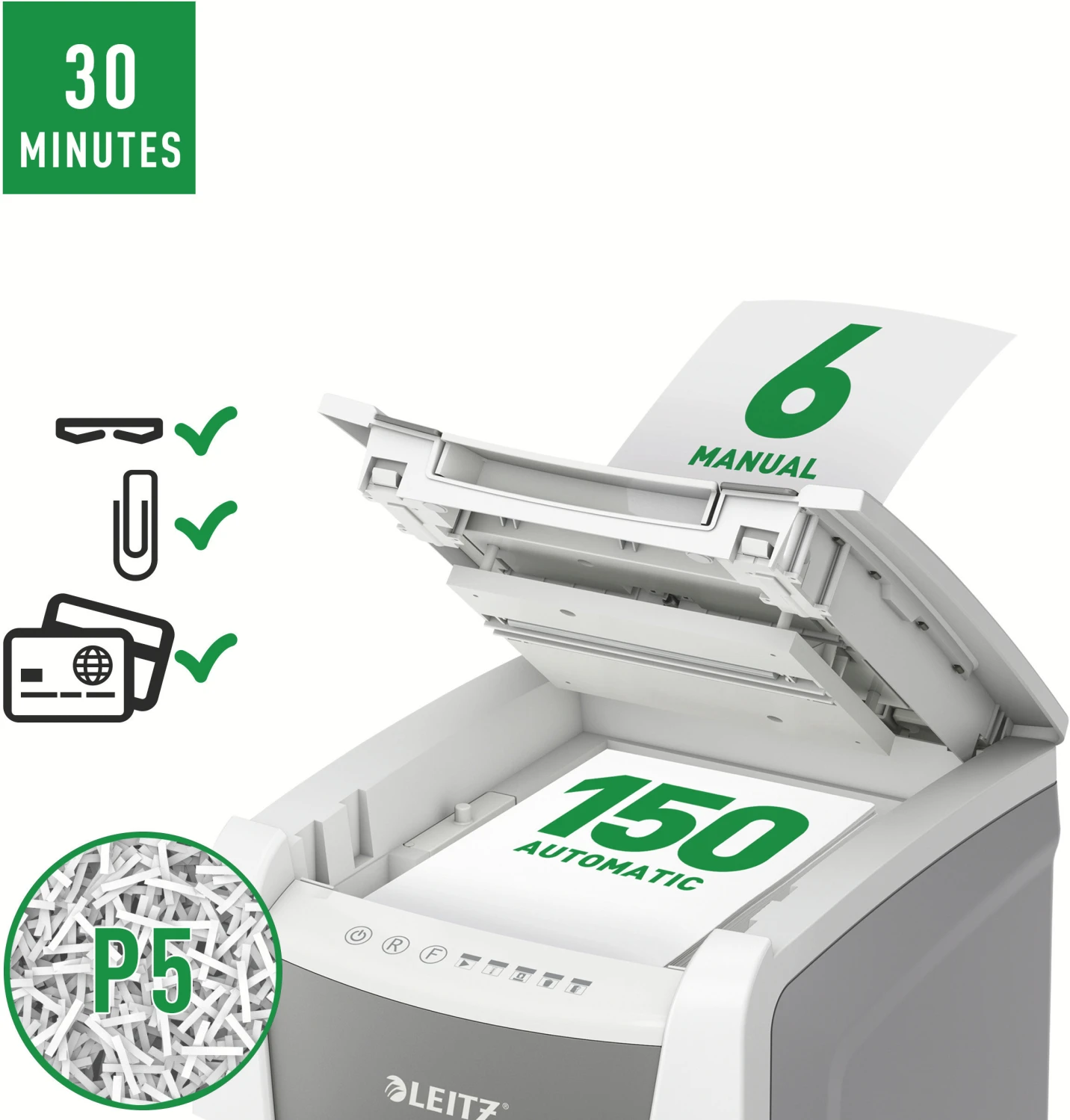 LEITZ Destructeur documents IQ AF Office 150, P-5, 44lt