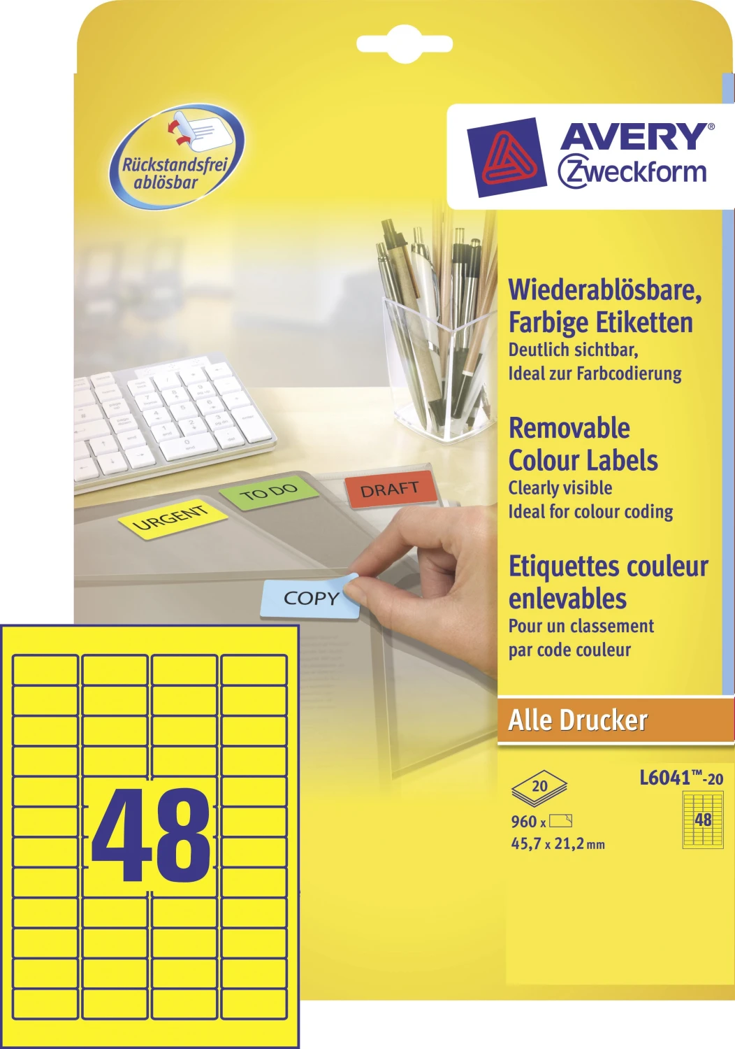 AVERY ZWECKFORM L6041-20 Etiketten, 45.7 x 21.2 mm, 20 Blatt