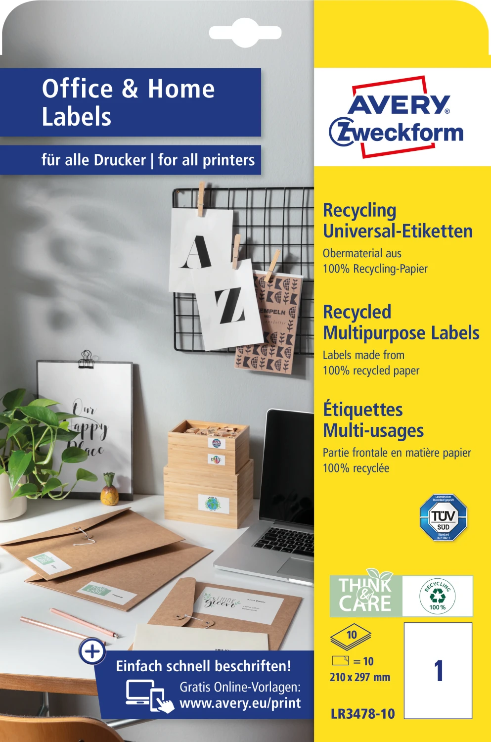 AVERY ZWECKFORM LR3478-10 Étiquettes, 297 x 210 mm, 10 feuilles