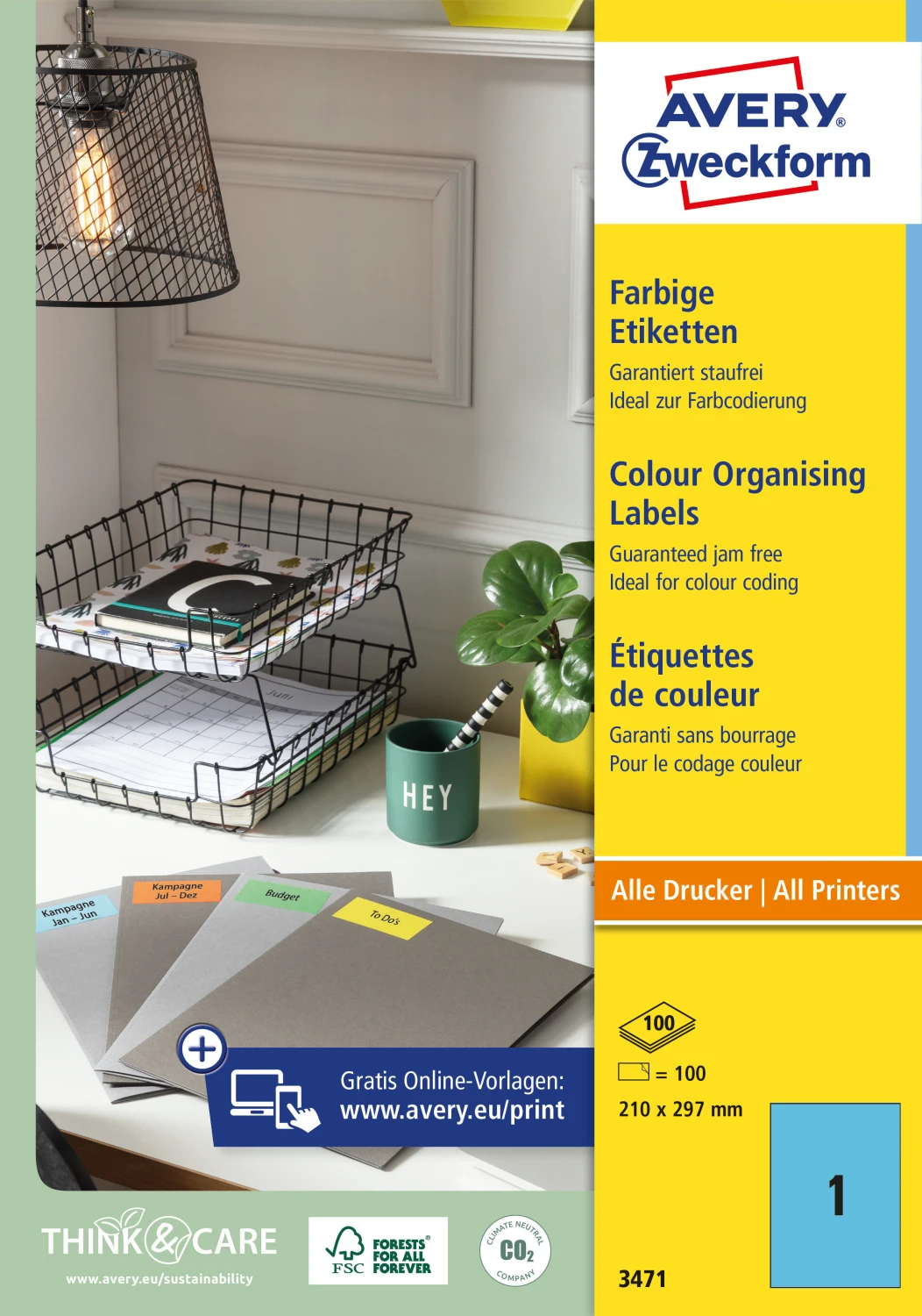 AVERY ZWECKFORM 3471 Etiketten A4, 100 Blatt