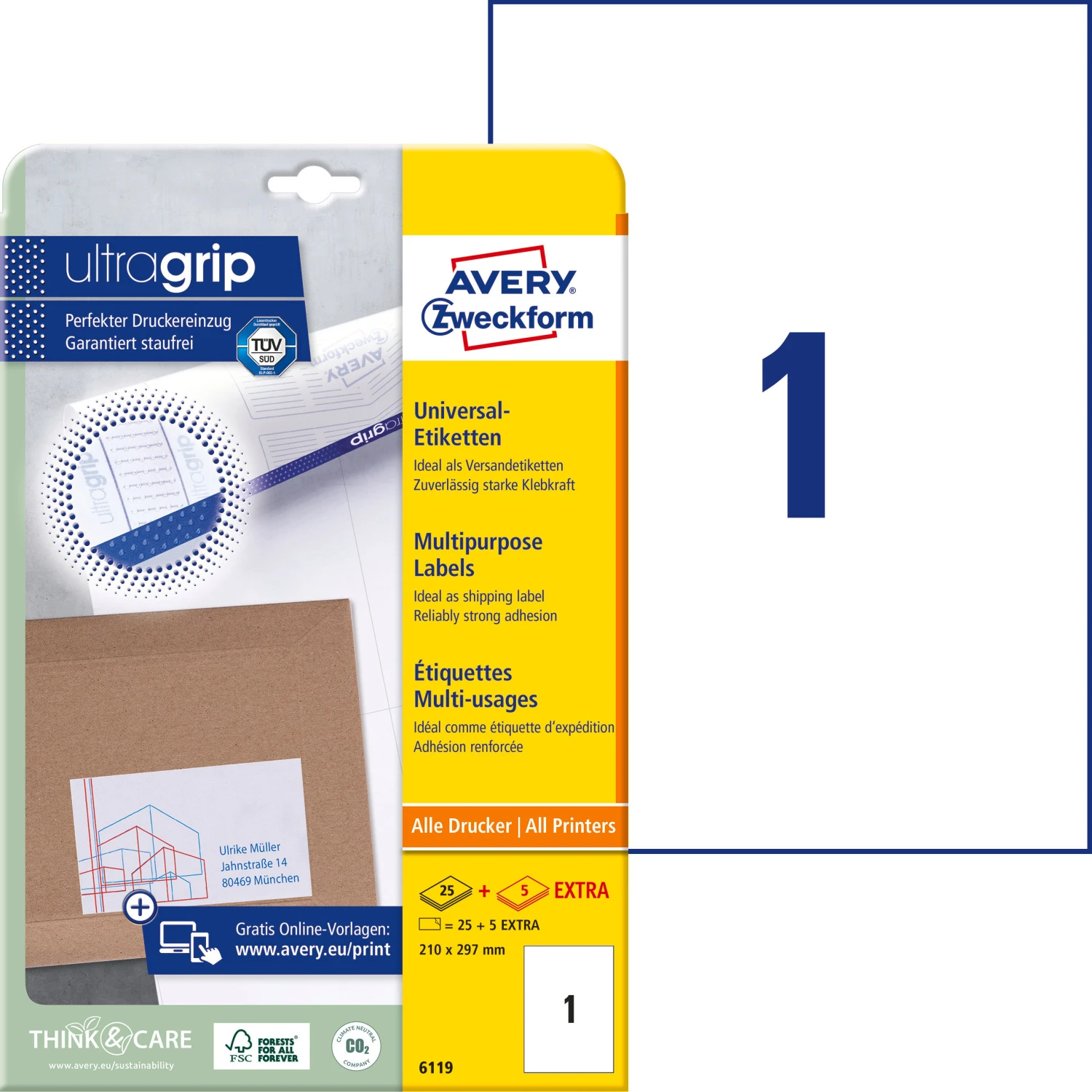 AVERY ZWECKFORM 6119 Etiketten, 210 x 297 mm, 25 + 5 Blatt