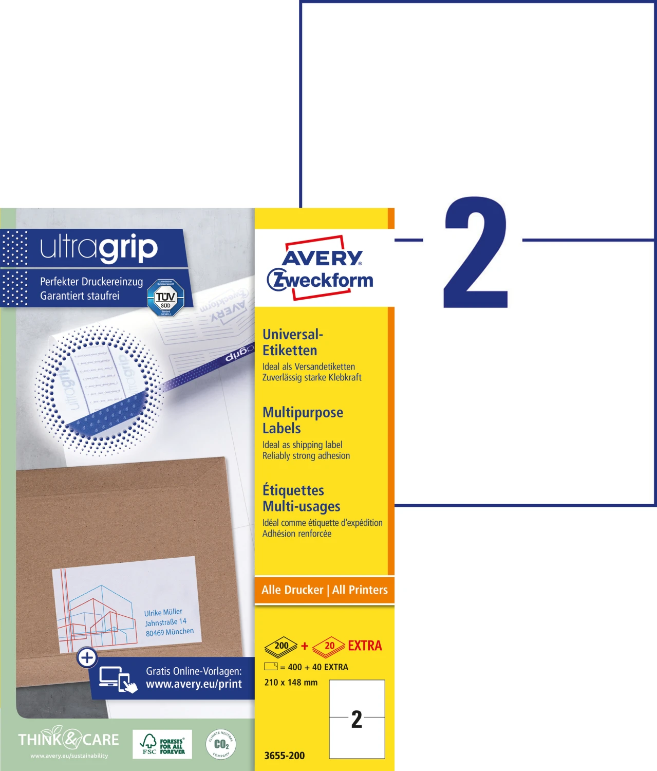 AVERY ZWECKFORM 3655-200 Etiketten, 210 × 148 mm, 200 + 20 Blatt