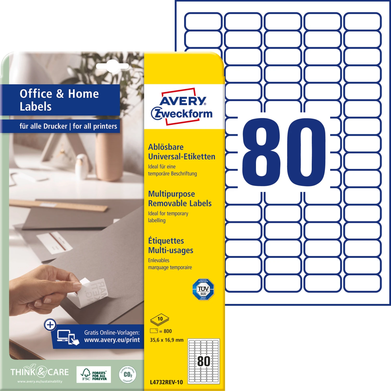 AVERY ZWECKFORM L4732REV-10 Etiketten, 35.6 x 16.9 mm, 10 Blatt