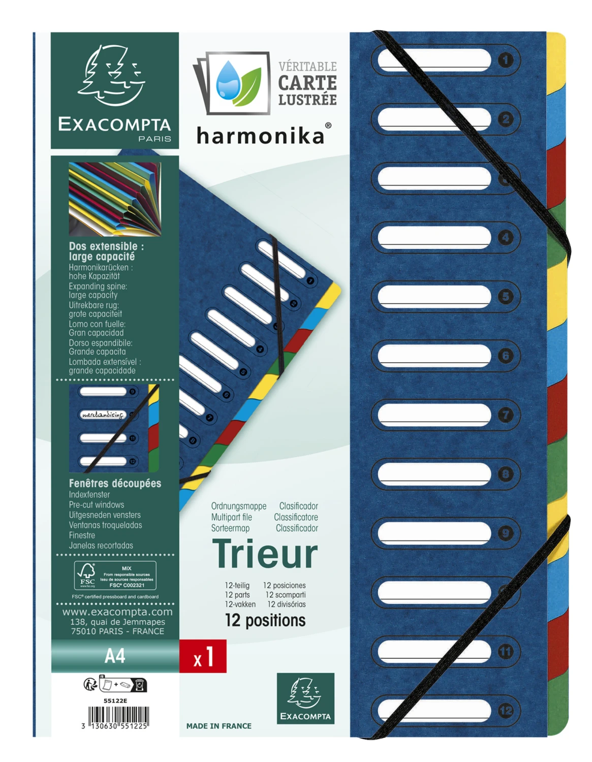 EXACOMPTA trieur Harmonika 12 onglets, A4