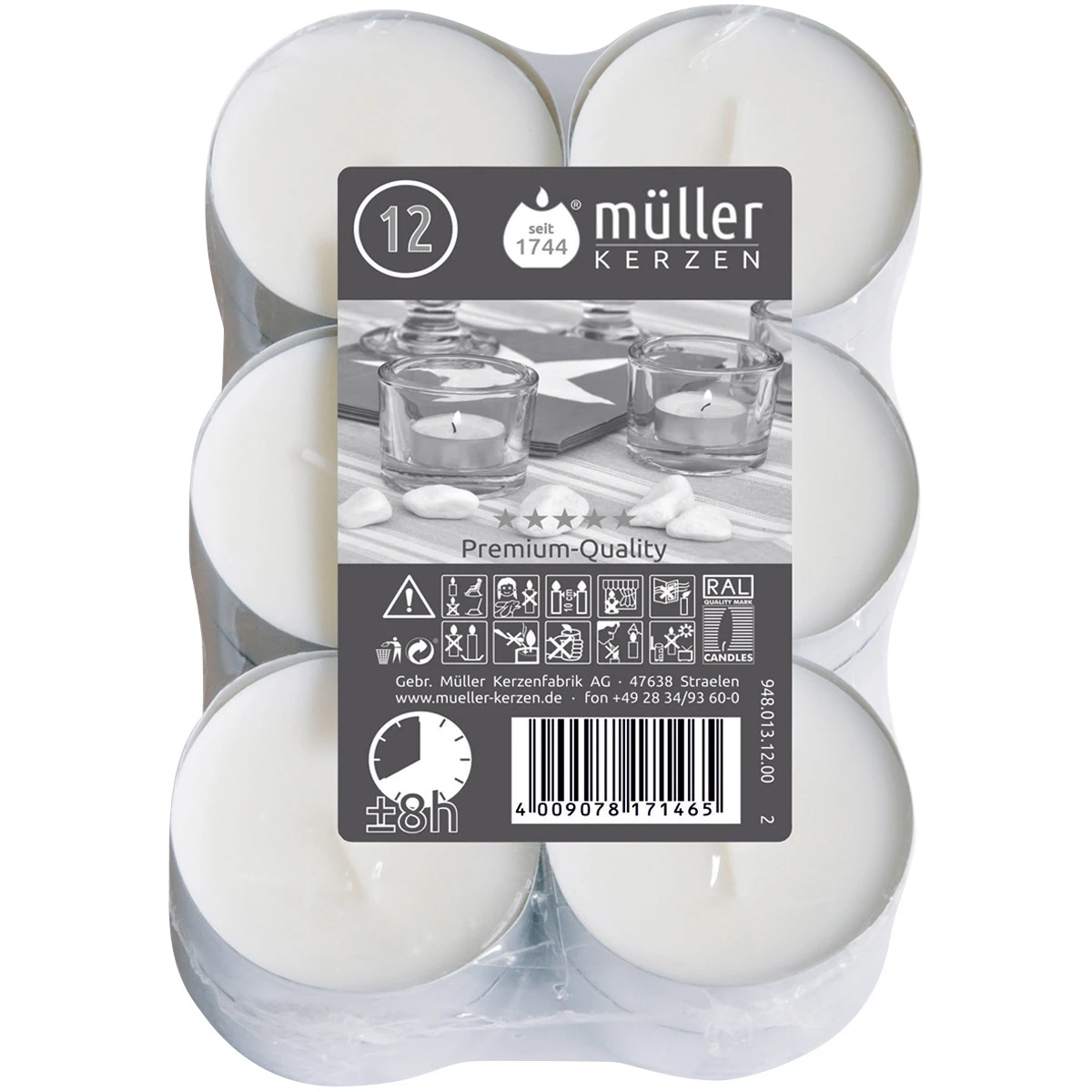 MÜLLER Bougies chauffe-plat Maxi Premium-Quality Flatpack 12 pièces