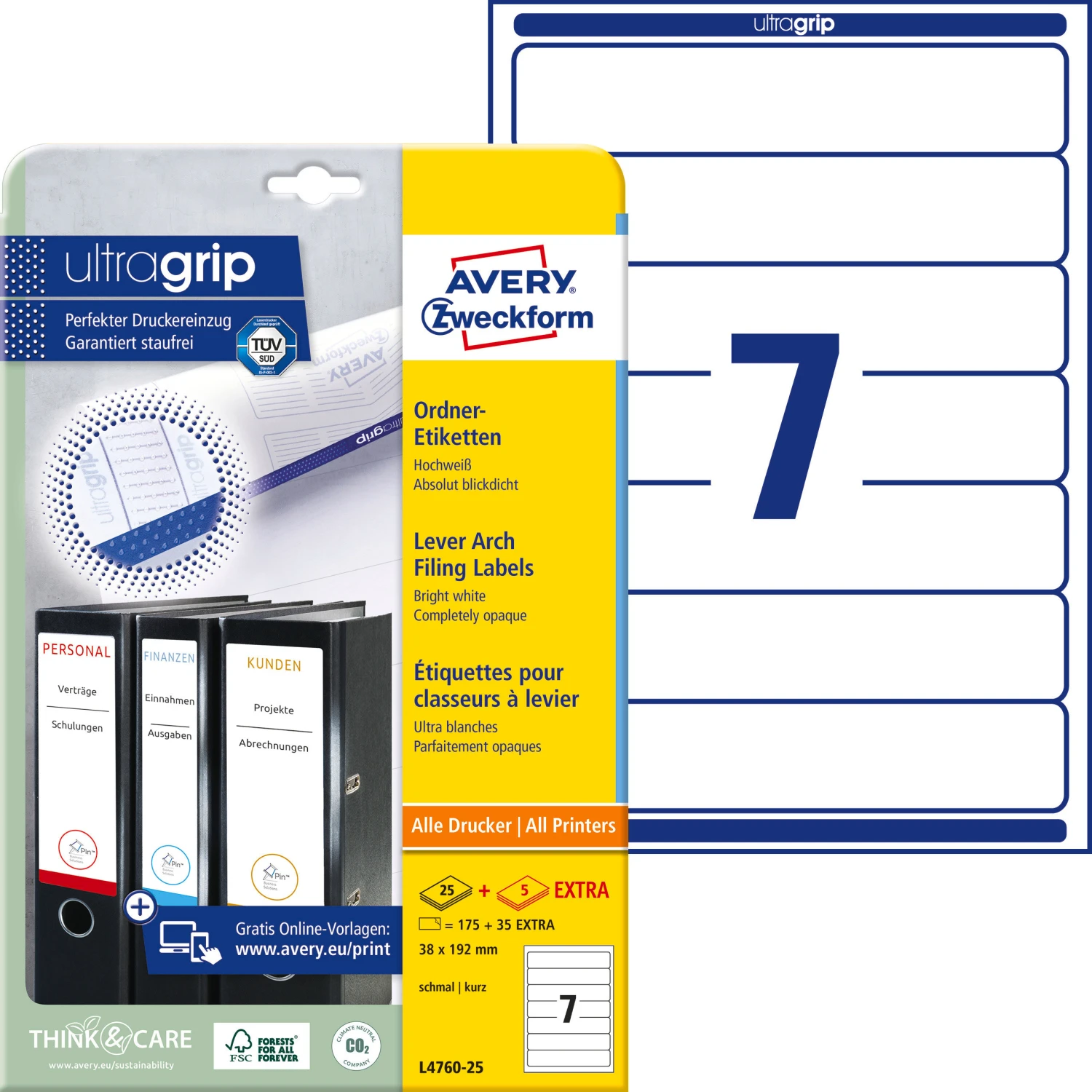 AVERY ZWECKFORM L4760-25 Étiquettes dorsale 38 x 192mm