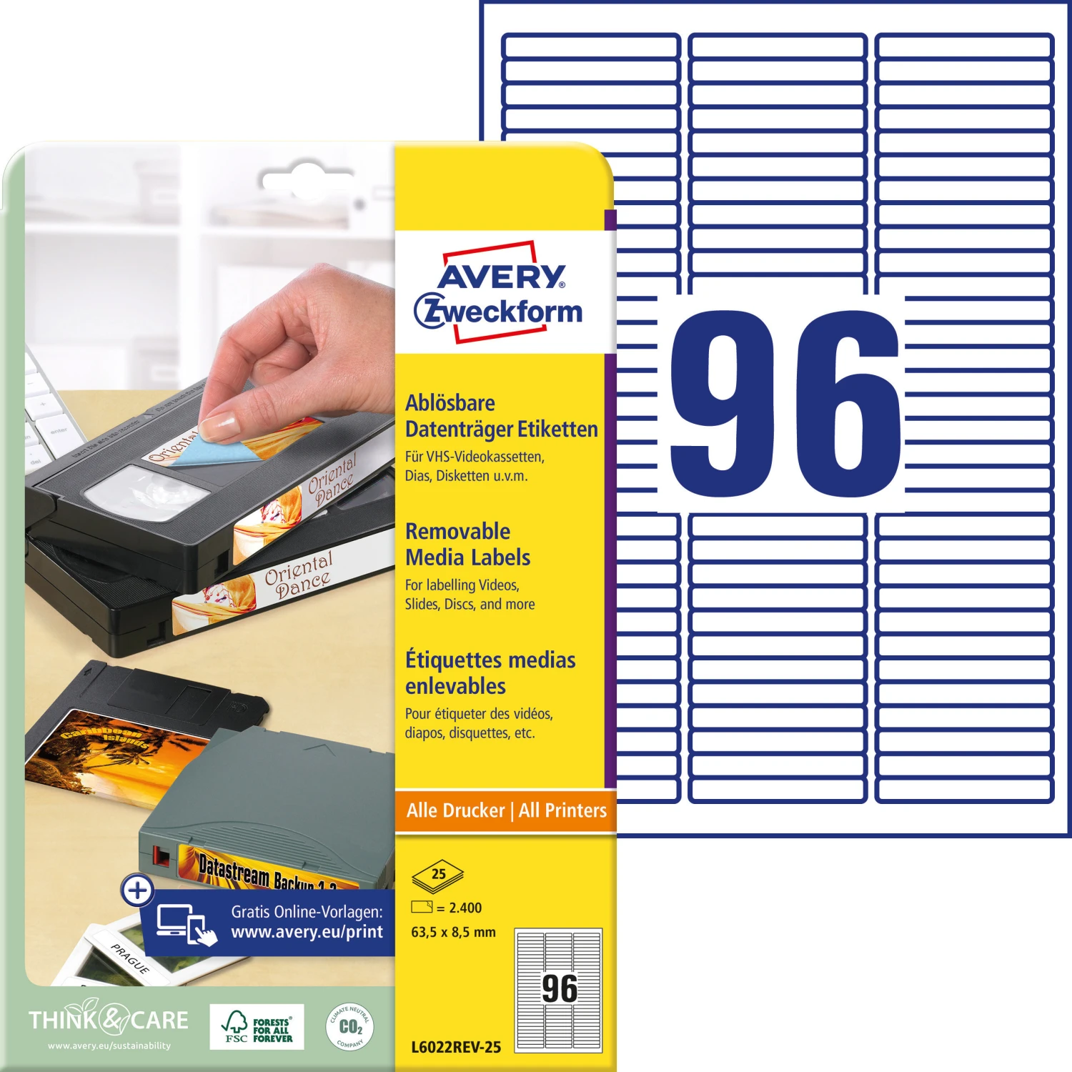 AVERY ZWECKFORM L6022REV-25 Datenträger-Etiketten, 63.5 x 8.5 mm, 25 Blatt