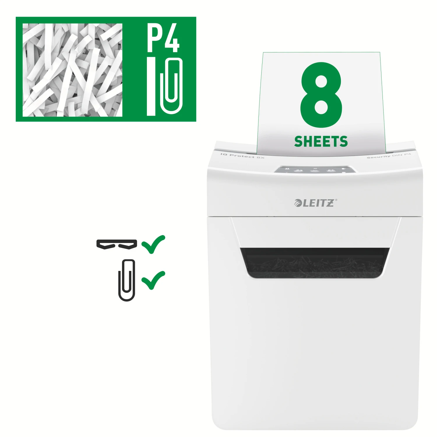 LEITZ Aktenvernichter IQ Protect 8X, P-4, 14lt