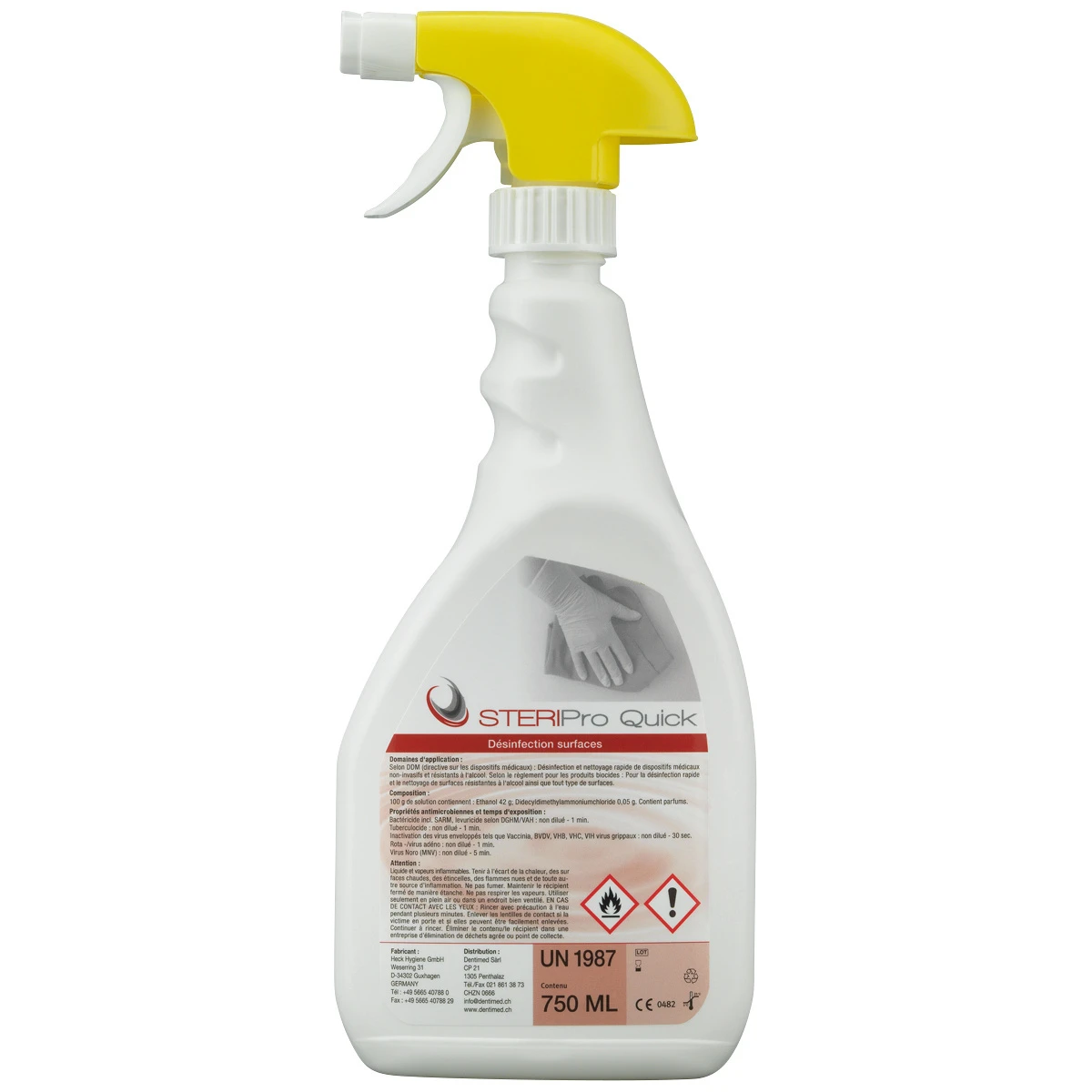 DENTIMED Désinfectant pour surfaces Steripro Quick vaporisateur 4 x 750 ml