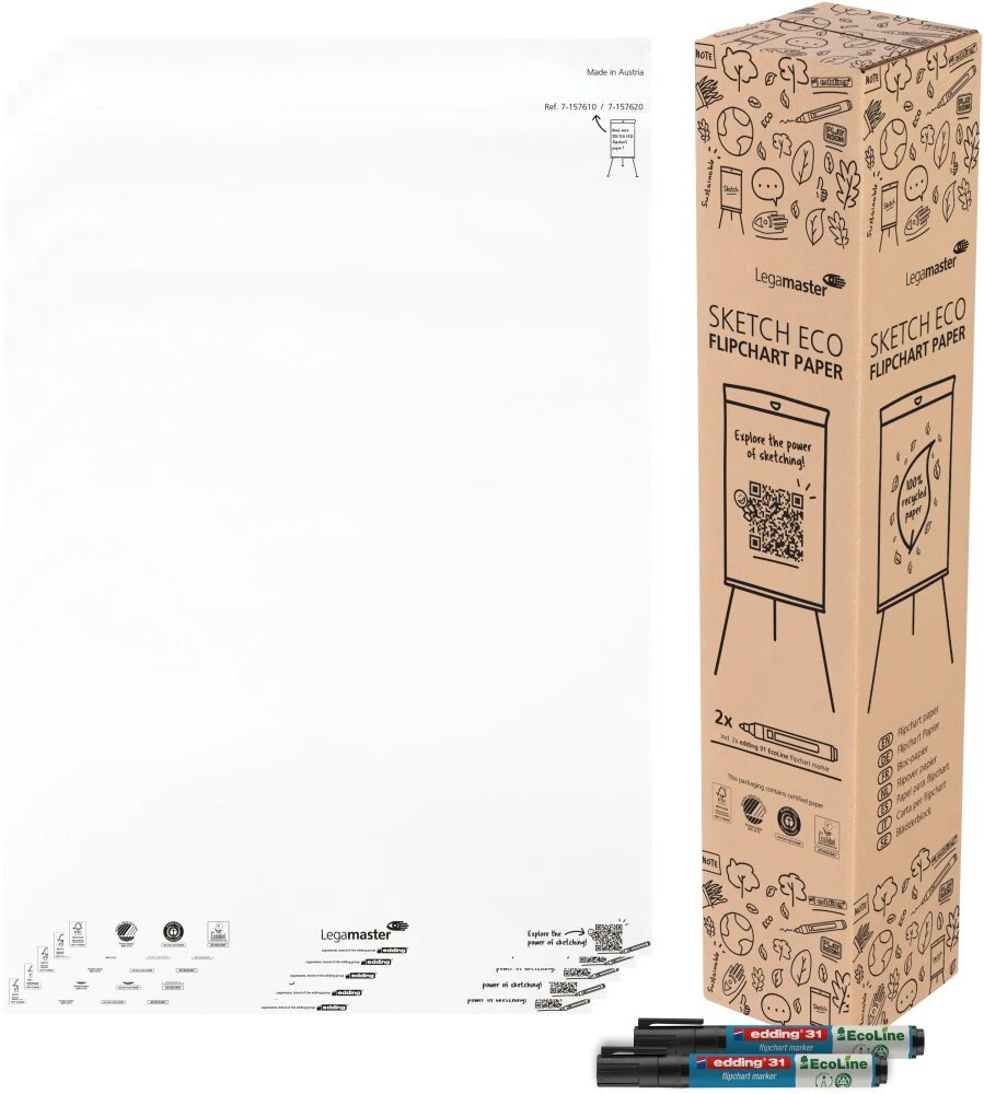 Bloc de papier Legamaster SKETCH ECO – vierge (lot de 5 blocs de 20 feuilles)