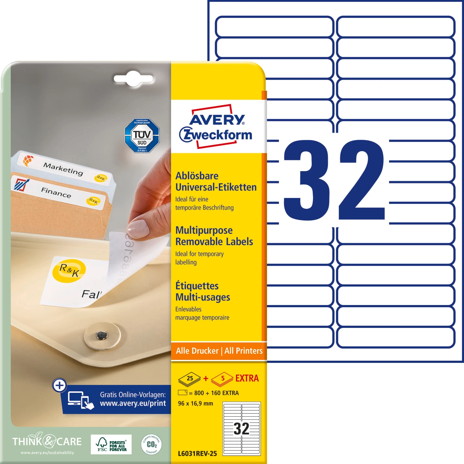 AVERY ZWECKFORM L6031REV-25 Etiketten, 96 x 16.9 mm, 25 + 5 Blatt
