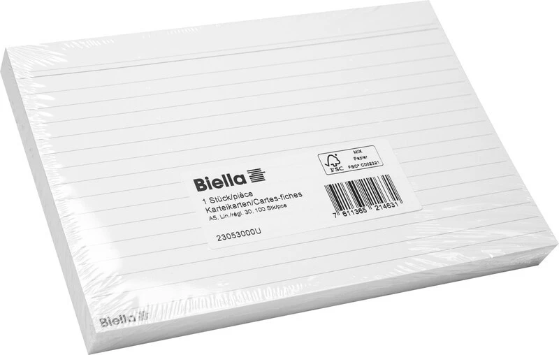 BIELLA Karteikarten A5 lin.30, 100 Stück