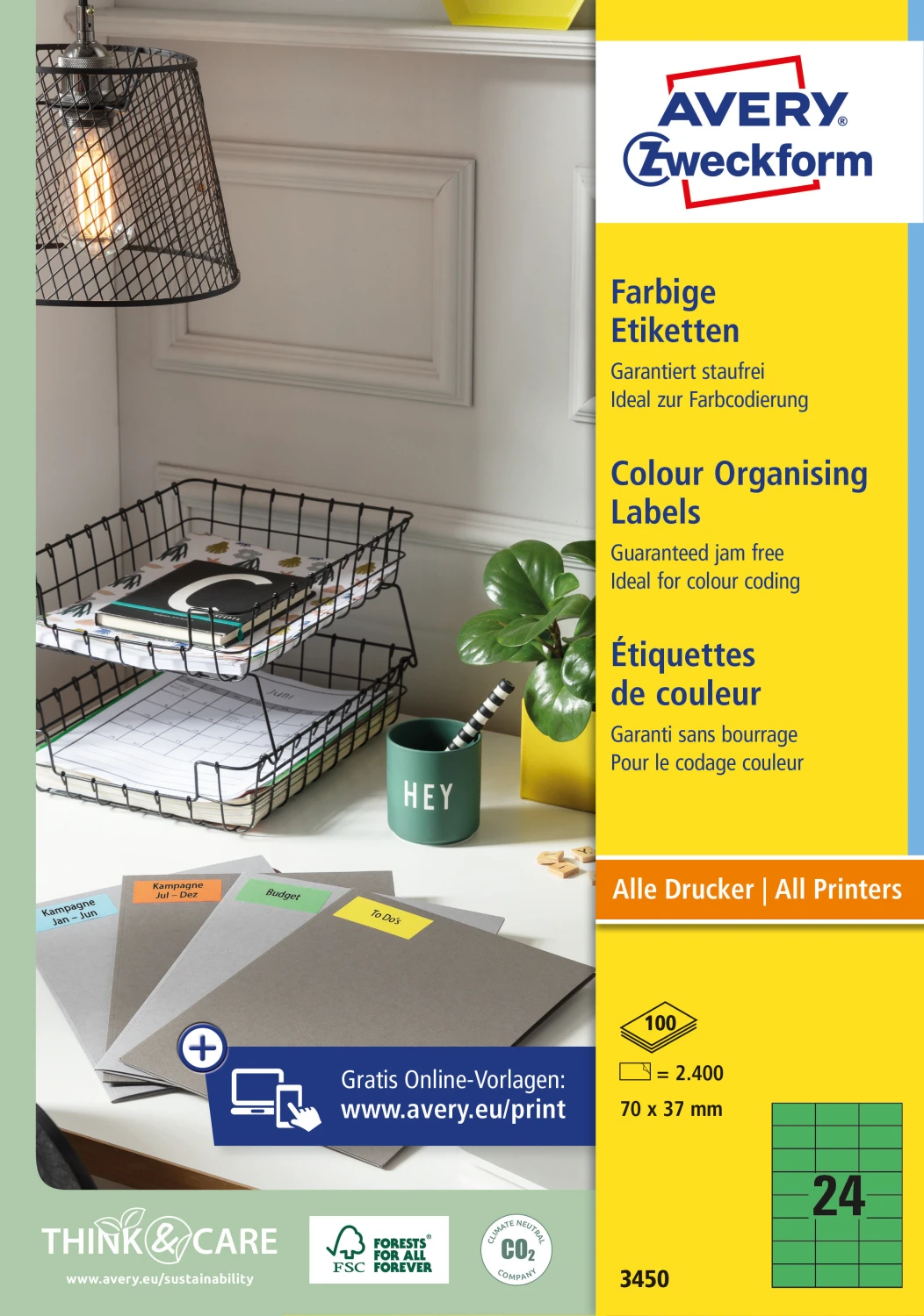 AVERY ZWECKFORM 3450 Étiquettes, 70 × 37 mm, 100 feuilles