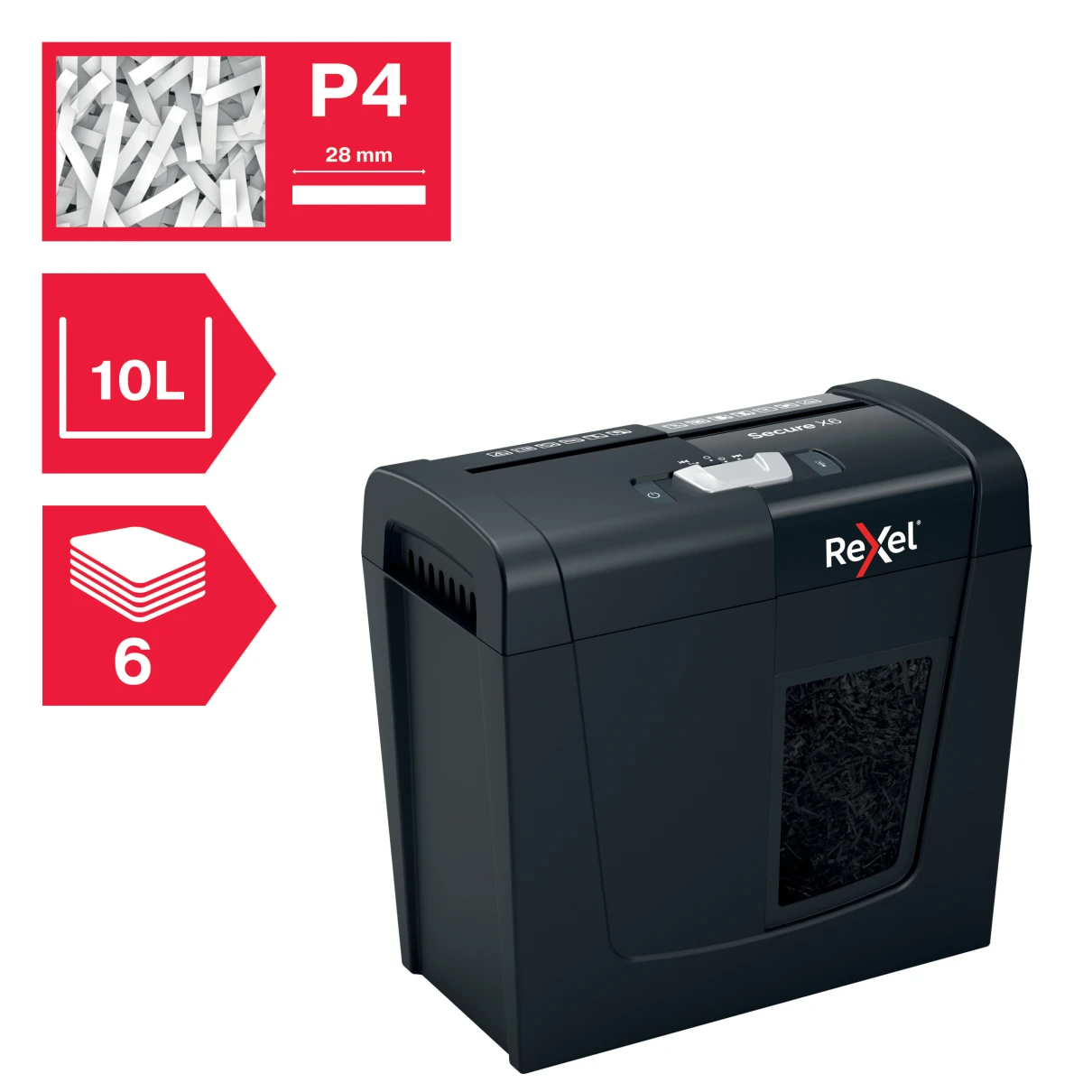 REXEL Aktenvernichter Secure X6, P-4, 10lt