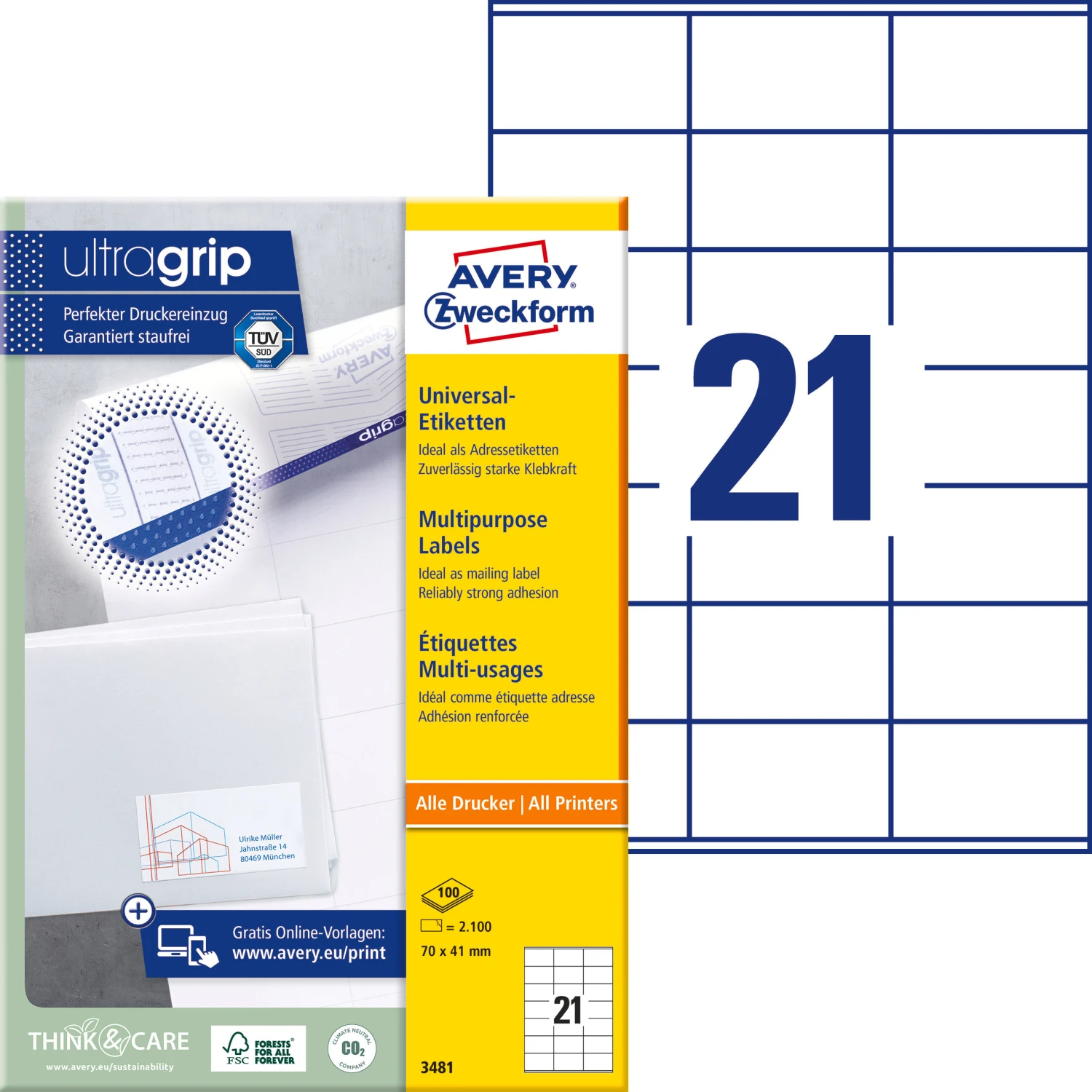 AVERY ZWECKFORM 3481 Étiquettes, 70 x 41 mm, 100 feuilles