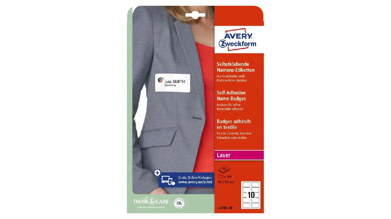 AVERY ZWECKFORM L4785-20 Namenetiketten, 80 x 50 mm, 20 Blatt