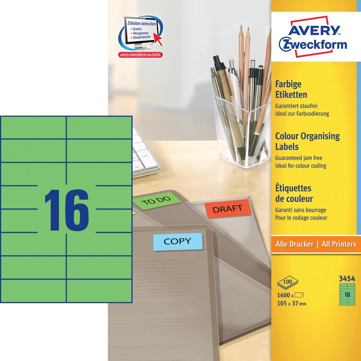 AVERY ZWECKFORM 3454 Étiquettes 105 × 37 mm, 100 feuilles