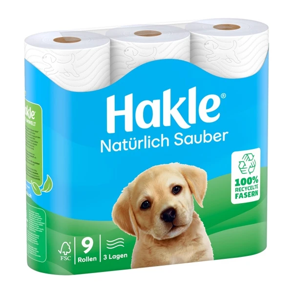 HAKLE Papier toilette Propreté Naturelle 3 couches, 9 rouleaux