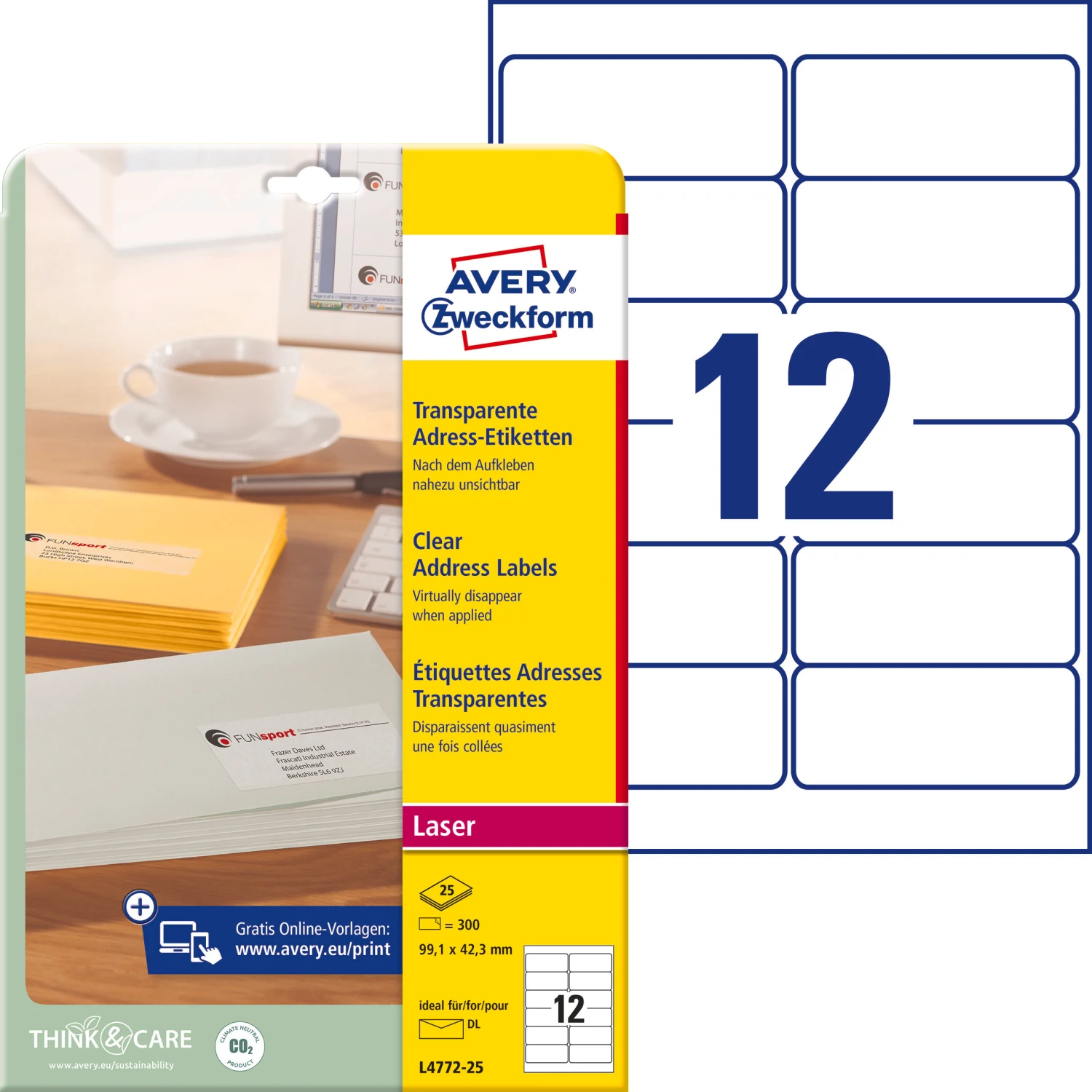 AVERY ZWECKFORM L4772-25 Adressetiketten, 99.1 x 42.3 mm, 25 Blatt
