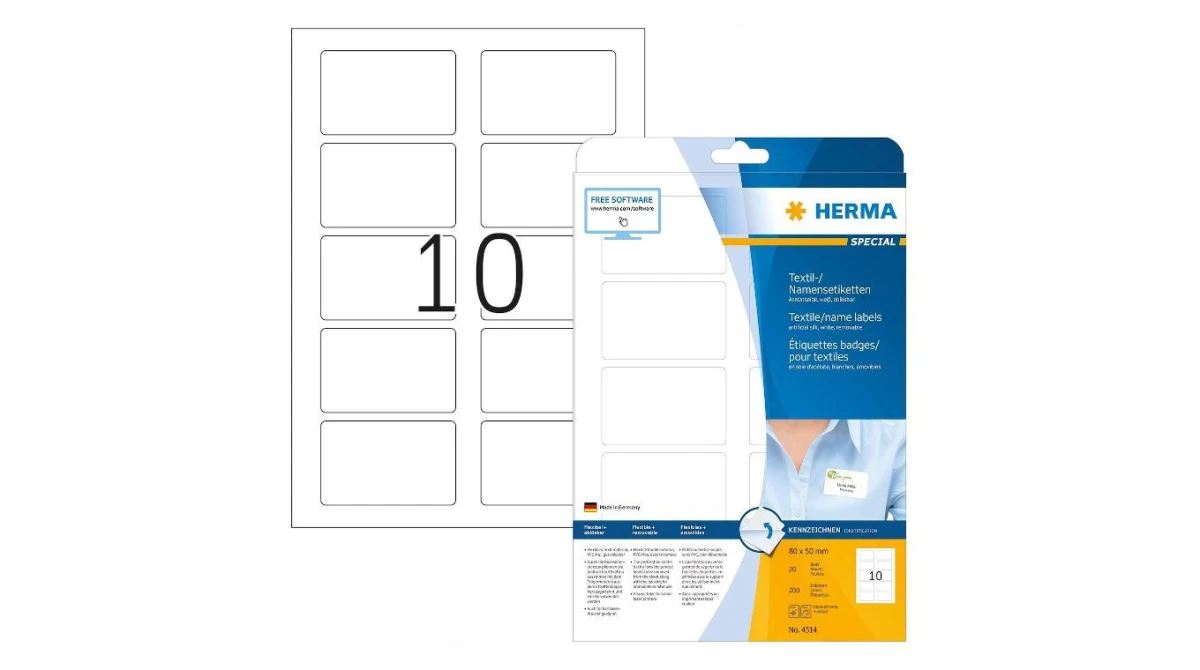 HERMA 4514 Etiquettes noms et textiles, 80 x 50 mm, 20 feuilles