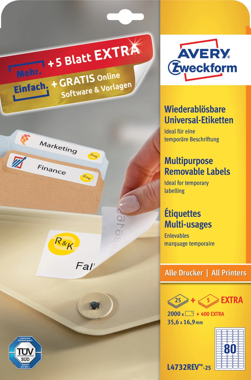 AVERY ZWECKFORM L4732REV-25 Etiketten, 35.6 x 16.9 mm, 25 + 5 Blatt